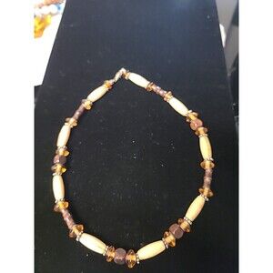 Vintage Necklace Ethnic Tribal (?) Type Beaded Necklace Wooden & Animal Beads